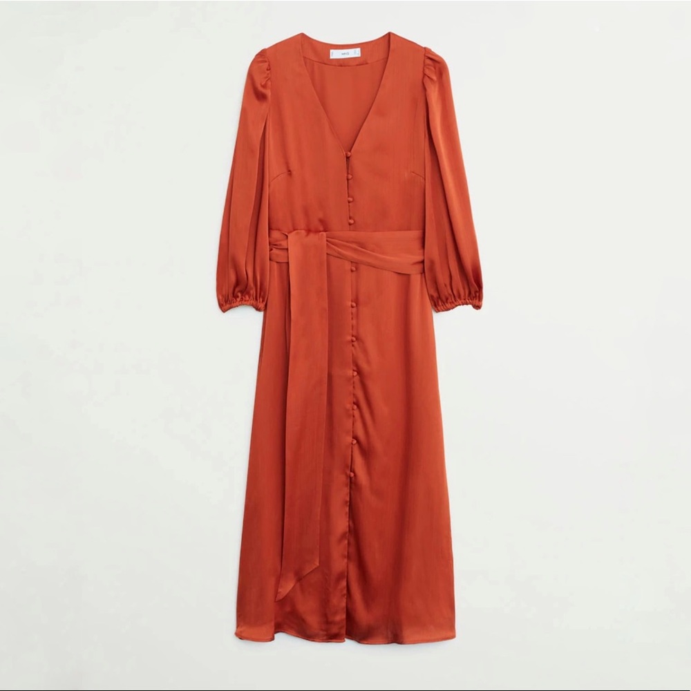 Mango | Buttoned Midi Dress in Coral Red